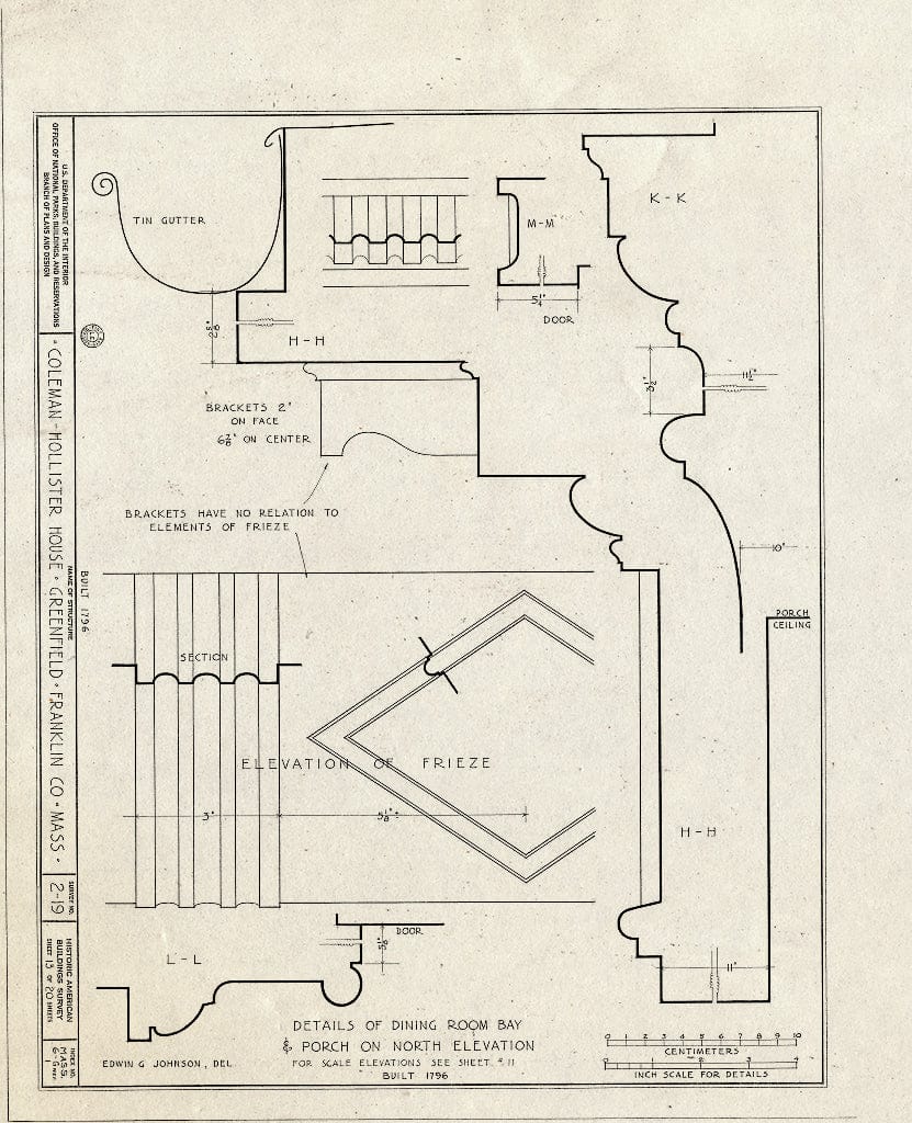 Blueprint HABS Mass,6-GREF,1- (Sheet 13 of 20) - Coleman-Hollister House, Bank Row, Greenfield, Franklin County, MA