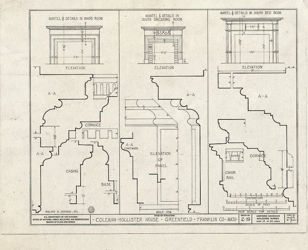 Blueprint HABS Mass,6-GREF,1- (Sheet 15 of 20) - Coleman-Hollister House, Bank Row, Greenfield, Franklin County, MA