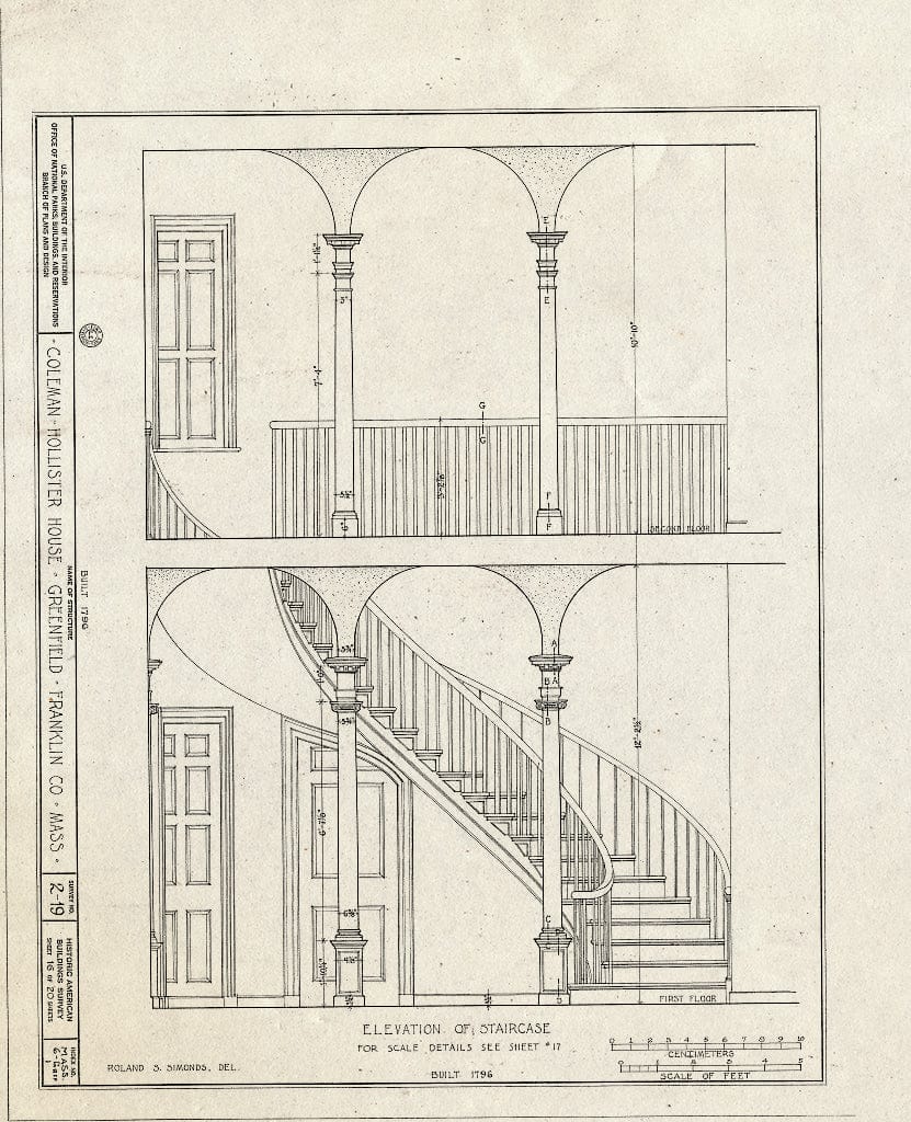 Blueprint HABS Mass,6-GREF,1- (Sheet 16 of 20) - Coleman-Hollister House, Bank Row, Greenfield, Franklin County, MA