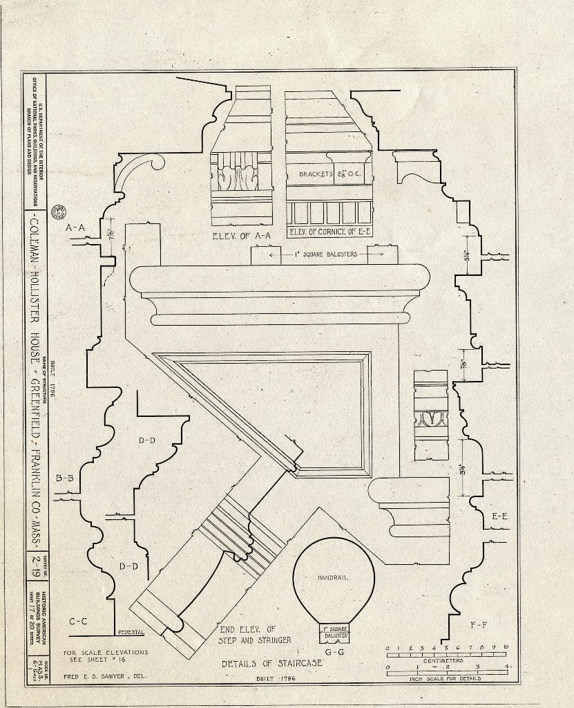 Blueprint HABS Mass,6-GREF,1- (Sheet 17 of 20) - Coleman-Hollister House, Bank Row, Greenfield, Franklin County, MA