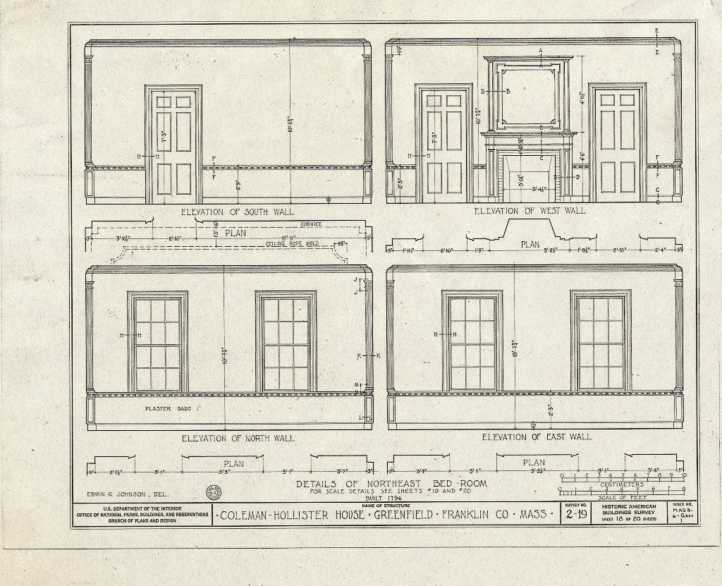 Blueprint HABS Mass,6-GREF,1- (Sheet 18 of 20) - Coleman-Hollister House, Bank Row, Greenfield, Franklin County, MA