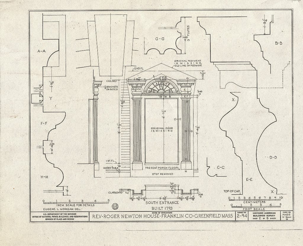 Blueprint HABS Mass,6-GREF,2- (Sheet 2 of 8) - Reverend Roger Newton House, Newton Place (Moved from Original Location), Greenfield, Franklin County, MA