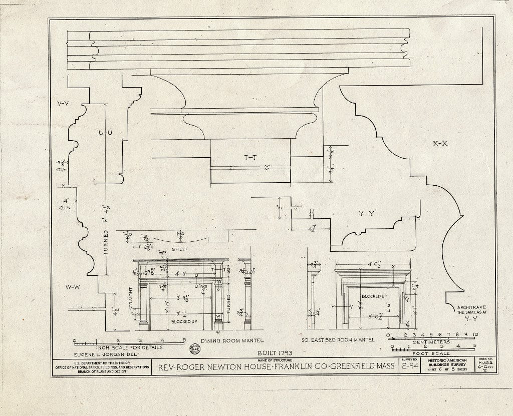 Blueprint HABS Mass,6-GREF,2- (Sheet 6 of 8) - Reverend Roger Newton House, Newton Place (Moved from Original Location), Greenfield, Franklin County, MA