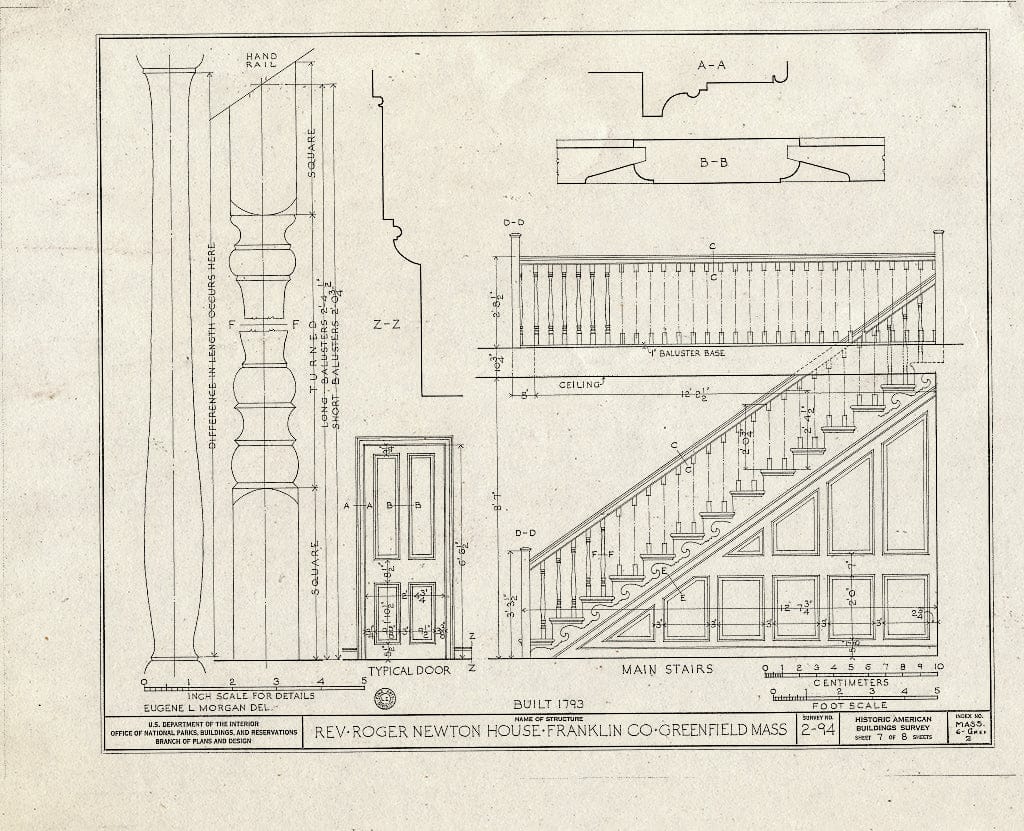 Blueprint HABS Mass,6-GREF,2- (Sheet 7 of 8) - Reverend Roger Newton House, Newton Place (Moved from Original Location), Greenfield, Franklin County, MA