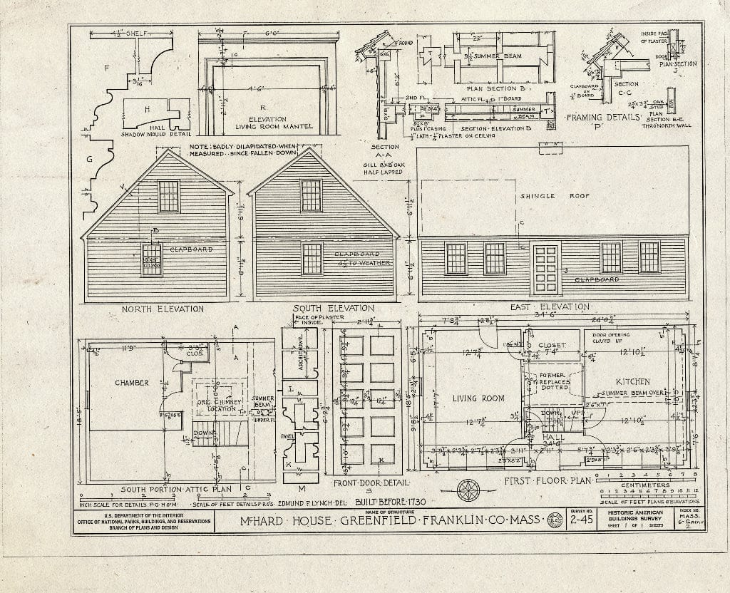 Blueprint HABS Mass,6-GREF.V,2- (Sheet 1 of 1) - McHard House, U.S. Route 5, Greenfield, Franklin County, MA