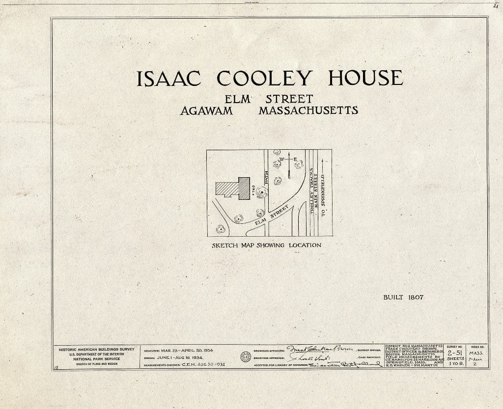 Blueprint HABS Mass,7-Agam,2- (Sheet 0 of 8) - Isaac Cooley House, 740 Elm Street, Agawam, Hampden County, MA