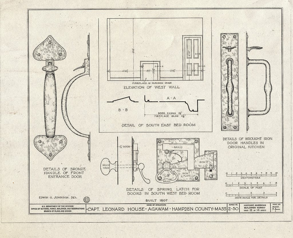 Blueprint HABS Mass,7-Agam,1- (Sheet 12 of 14) - Captain Charles Leonard House, 663 Main Street, Agawam, Hampden County, MA