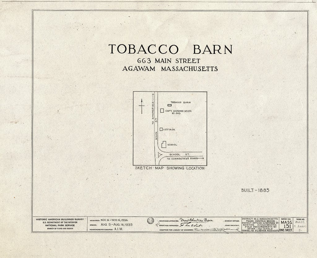 Blueprint HABS Mass,7-Agam,3- (Sheet 0 of 1) - Tobacco Barn, 663 Main Street, Agawam, Hampden County, MA