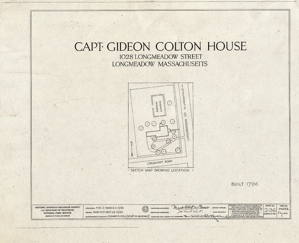 Blueprint HABS Mass,7-LONGM,1- (Sheet 0 of 13) - Captain Gideon Colton House, 1028 Longmeadow Street, Longmeadow, Hampden County, MA
