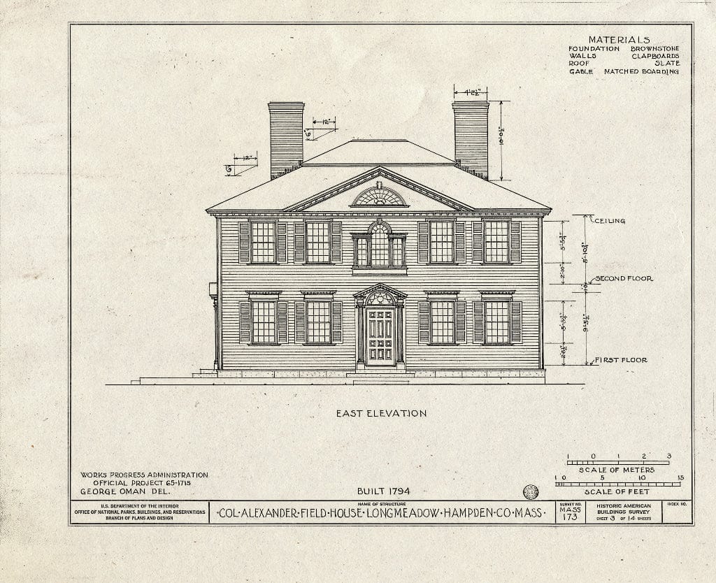 Blueprint HABS Mass,7-LONGM,2- (Sheet 3 of 14) - Colonel Alexander Field House, 280 Longmeadow Street, Longmeadow, Hampden County, MA