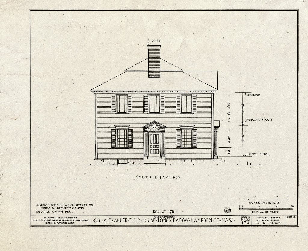 Blueprint HABS Mass,7-LONGM,2- (Sheet 4 of 14) - Colonel Alexander Field House, 280 Longmeadow Street, Longmeadow, Hampden County, MA