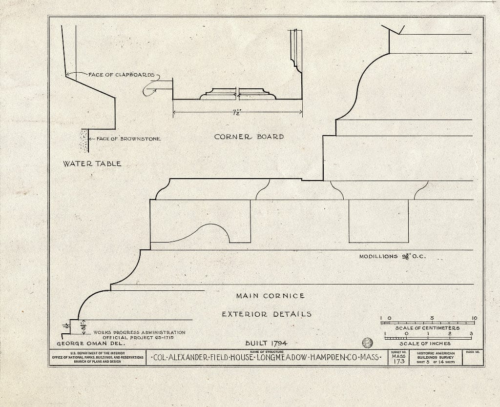 Blueprint HABS Mass,7-LONGM,2- (Sheet 5 of 14) - Colonel Alexander Field House, 280 Longmeadow Street, Longmeadow, Hampden County, MA