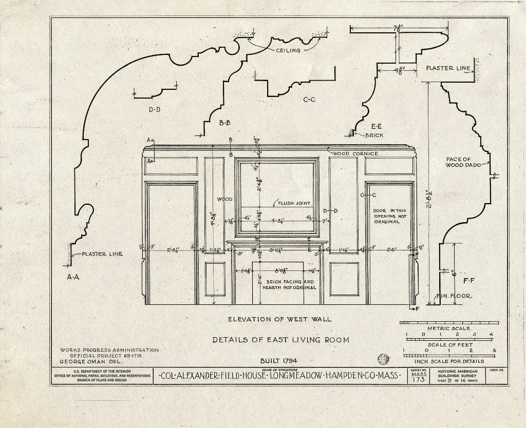 Blueprint HABS Mass,7-LONGM,2- (Sheet 9 of 14) - Colonel Alexander Field House, 280 Longmeadow Street, Longmeadow, Hampden County, MA