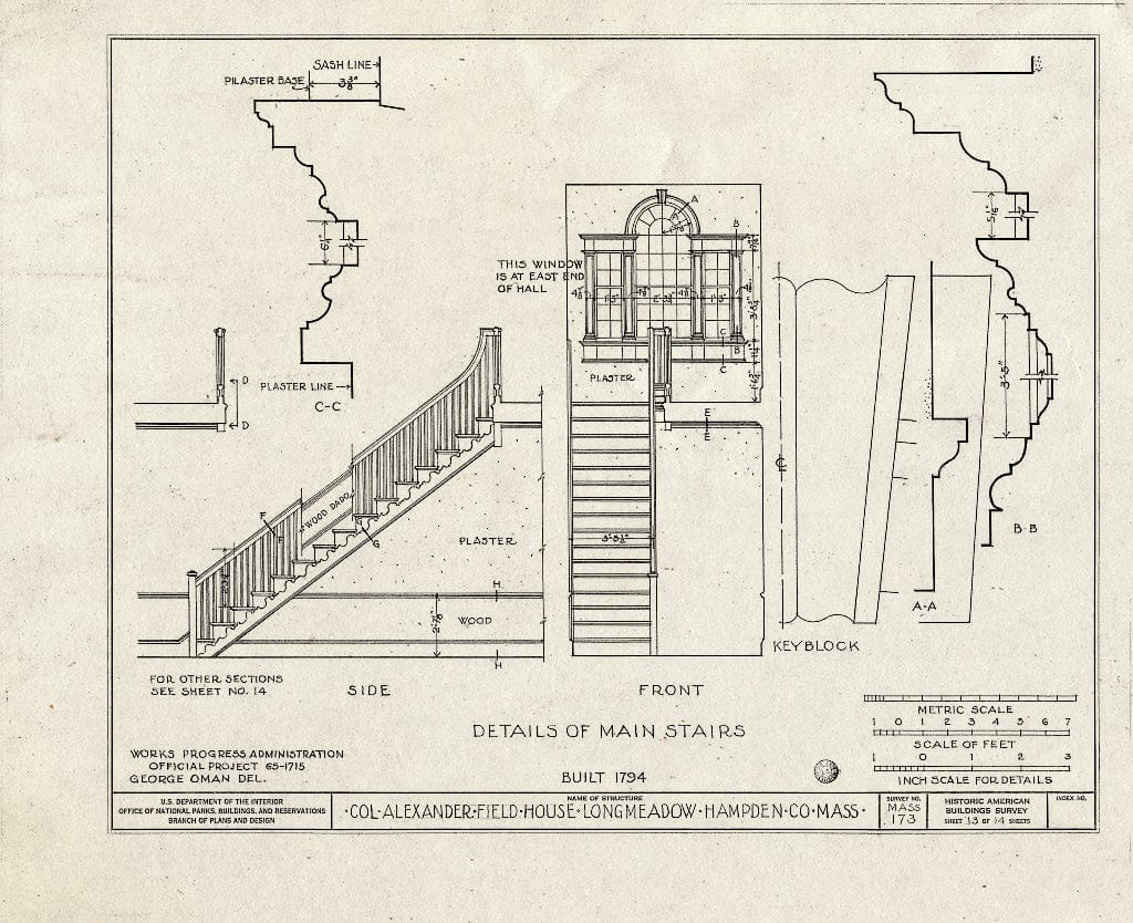 Blueprint HABS Mass,7-LONGM,2- (Sheet 13 of 14) - Colonel Alexander Field House, 280 Longmeadow Street, Longmeadow, Hampden County, MA