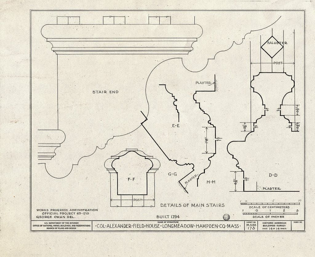 Blueprint HABS Mass,7-LONGM,2- (Sheet 14 of 14) - Colonel Alexander Field House, 280 Longmeadow Street, Longmeadow, Hampden County, MA