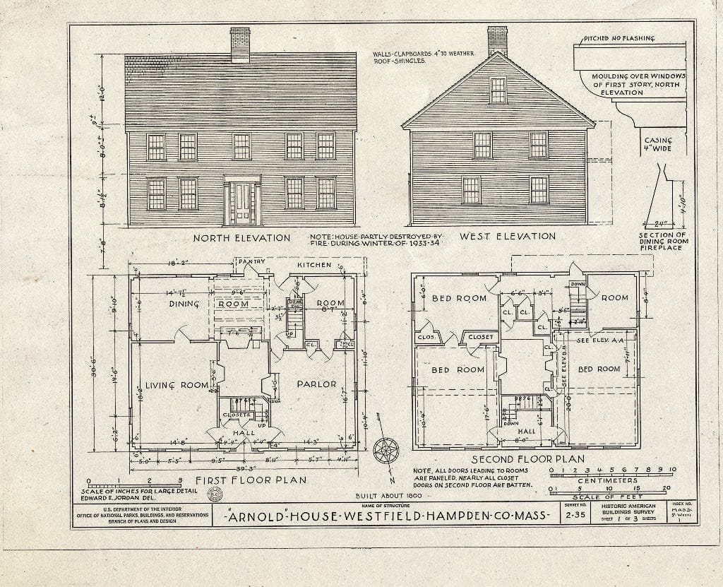 Blueprint HABS Mass,7-WESFI,1- (Sheet 1 of 3) - Arnold House, 140 Franklin Street, Westfield, Hampden County, MA