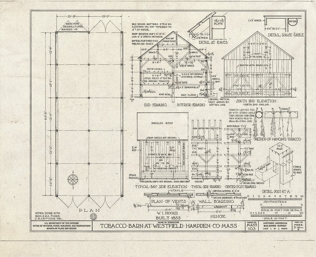 Blueprint HABS Mass,7-WESFI,2- (Sheet 1 of 1) - Tobacco Barn, South Street Extension, Westfield, Hampden County, MA