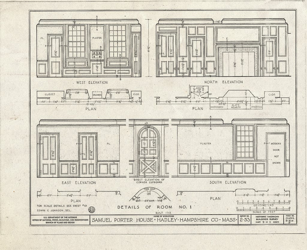 Blueprint HABS Mass,8-HAD,3- (Sheet 9 of 11) - Samuel Porter House, West Street, Hadley, Hampshire County, MA