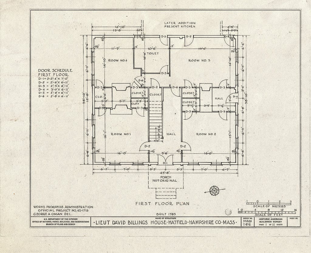 Blueprint HABS Mass,8-HAT,3- (Sheet 1 of 11) - Lieutenant David Billings House, 77 Main Street, Hatfield, Hampshire County, MA