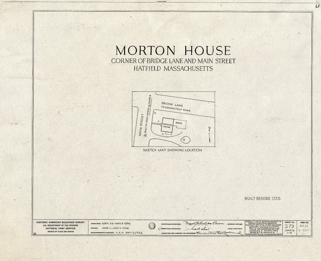 Blueprint HABS Mass,8-HAT,1- (Sheet 0 of 6) - Morton House, Bridge Lane & Lower Main Street, Hatfield, Hampshire County, MA