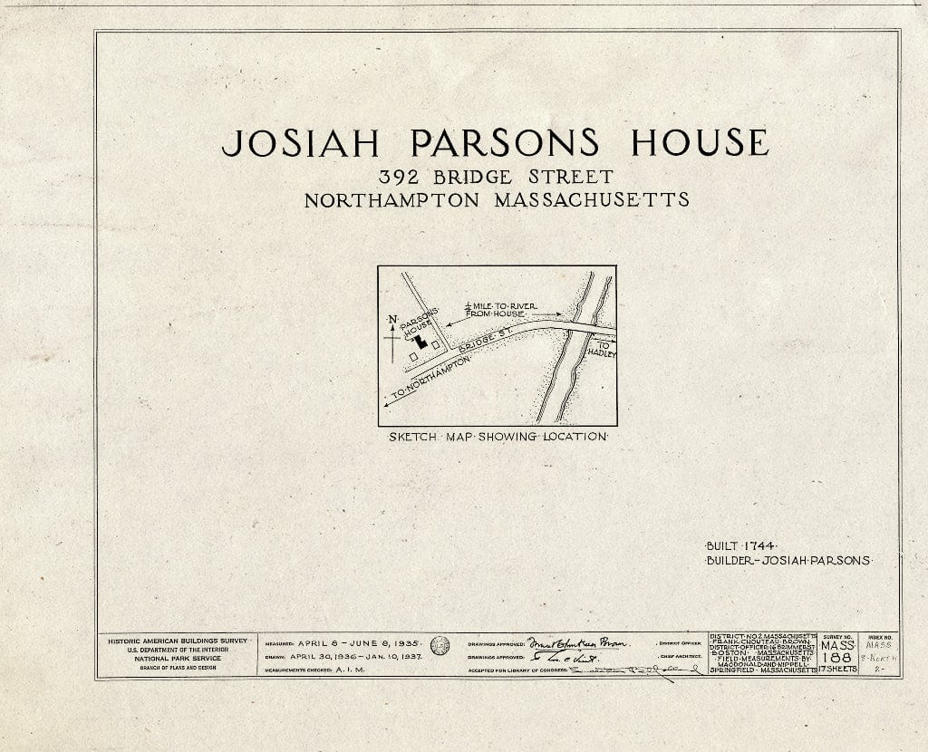 Blueprint HABS Mass,8-North,2- (Sheet 0 of 17) - Lieutenant William Parsons House, 392 Bridge Street (Moved to Darien, CT), Northampton, Hampshire County, MA
