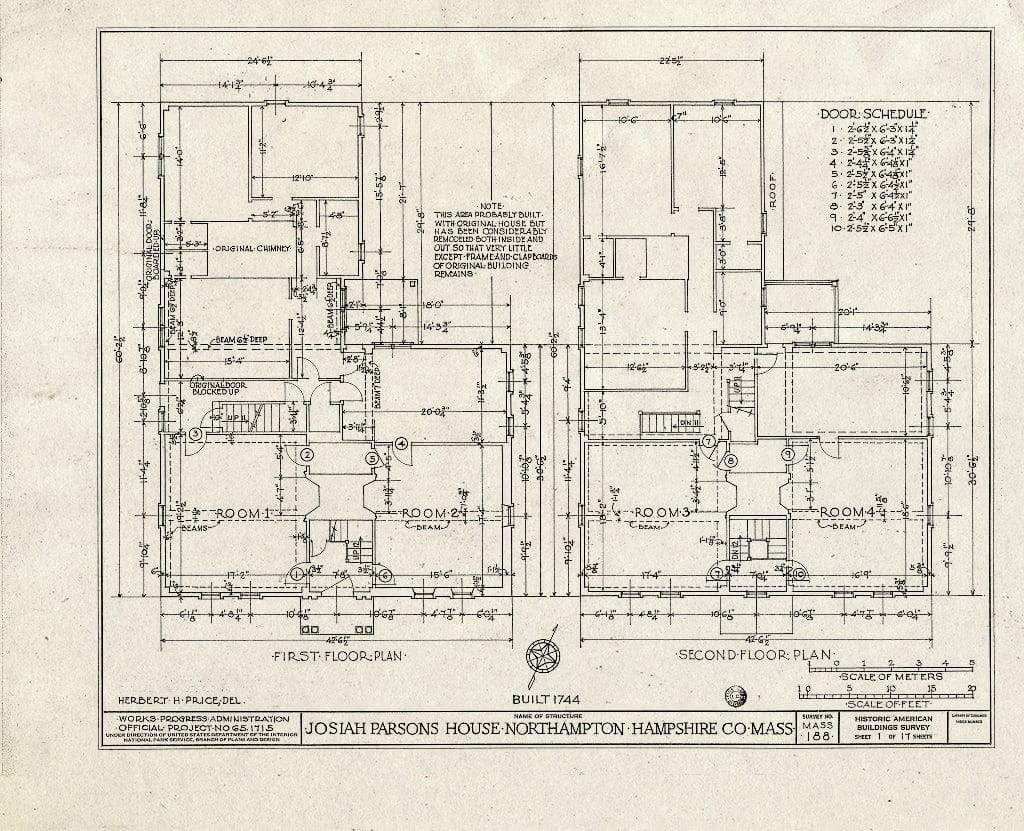 Blueprint HABS Mass,8-North,2- (Sheet 1 of 17) - Lieutenant William Parsons House, 392 Bridge Street (Moved to Darien, CT), Northampton, Hampshire County, MA