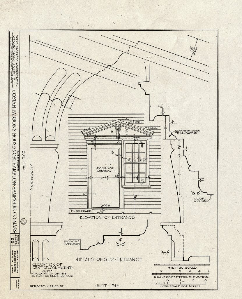 Blueprint HABS Mass,8-North,2- (Sheet 4 of 17) - Lieutenant William Parsons House, 392 Bridge Street (Moved to Darien, CT), Northampton, Hampshire County, MA
