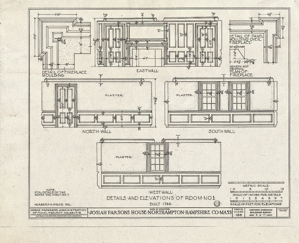 Blueprint HABS Mass,8-North,2- (Sheet 6 of 17) - Lieutenant William Parsons House, 392 Bridge Street (Moved to Darien, CT), Northampton, Hampshire County, MA