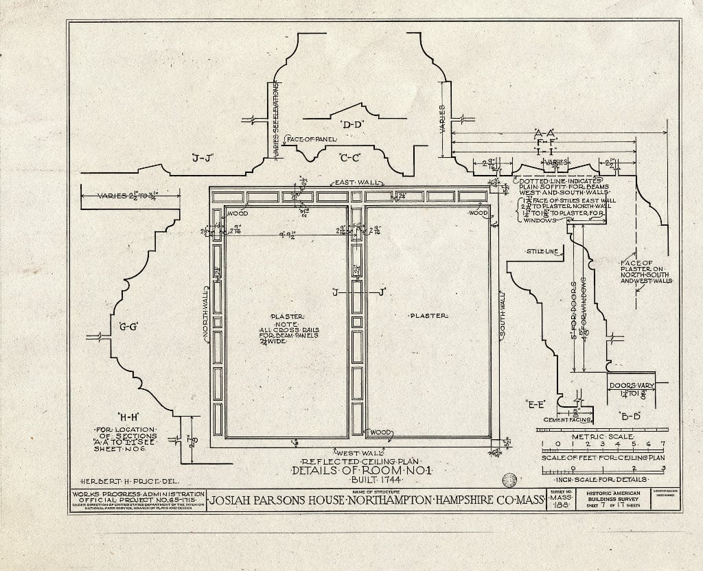 Blueprint HABS Mass,8-North,2- (Sheet 7 of 17) - Lieutenant William Parsons House, 392 Bridge Street (Moved to Darien, CT), Northampton, Hampshire County, MA