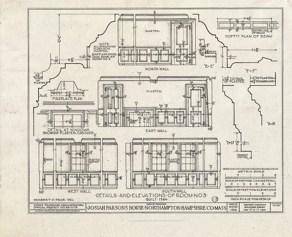 Blueprint HABS Mass,8-North,2- (Sheet 10 of 17) - Lieutenant William Parsons House, 392 Bridge Street (Moved to Darien, CT), Northampton, Hampshire County, MA