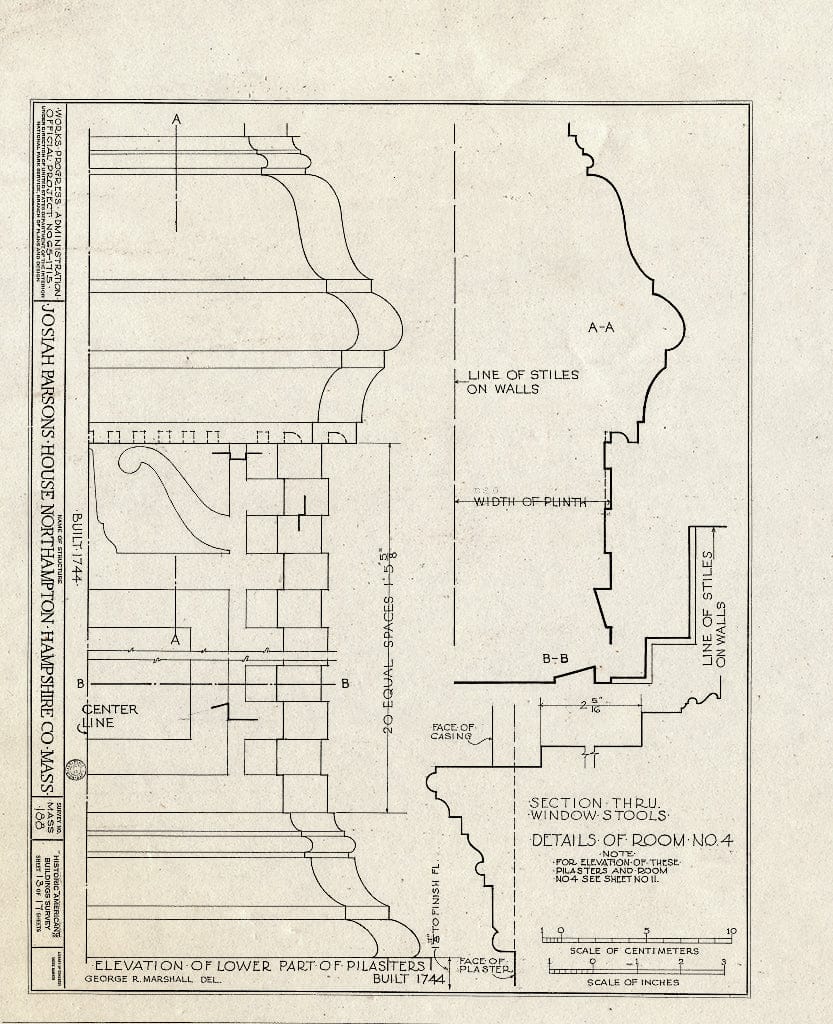 Blueprint HABS Mass,8-North,2- (Sheet 13 of 17) - Lieutenant William Parsons House, 392 Bridge Street (Moved to Darien, CT), Northampton, Hampshire County, MA