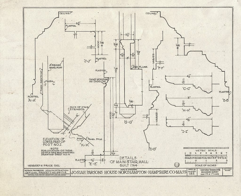 Blueprint HABS Mass,8-North,2- (Sheet 15 of 17) - Lieutenant William Parsons House, 392 Bridge Street (Moved to Darien, CT), Northampton, Hampshire County, MA