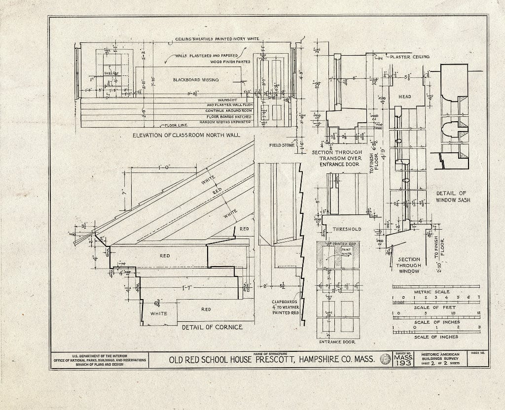 Blueprint HABS Mass,8-PRESC,2- (Sheet 2 of 2) - Old Red Schoolhouse, Cooleyville Road, Prescott Center, Franklin County, MA
