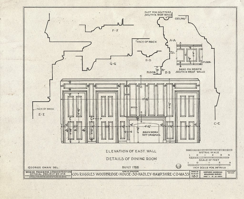 Blueprint HABS Mass,8-HADS,1- (Sheet 11 of 18) - Colonel Ruggles Woodbridge House, 26 Woodbridge Street, South Hadley, Hampshire County, MA