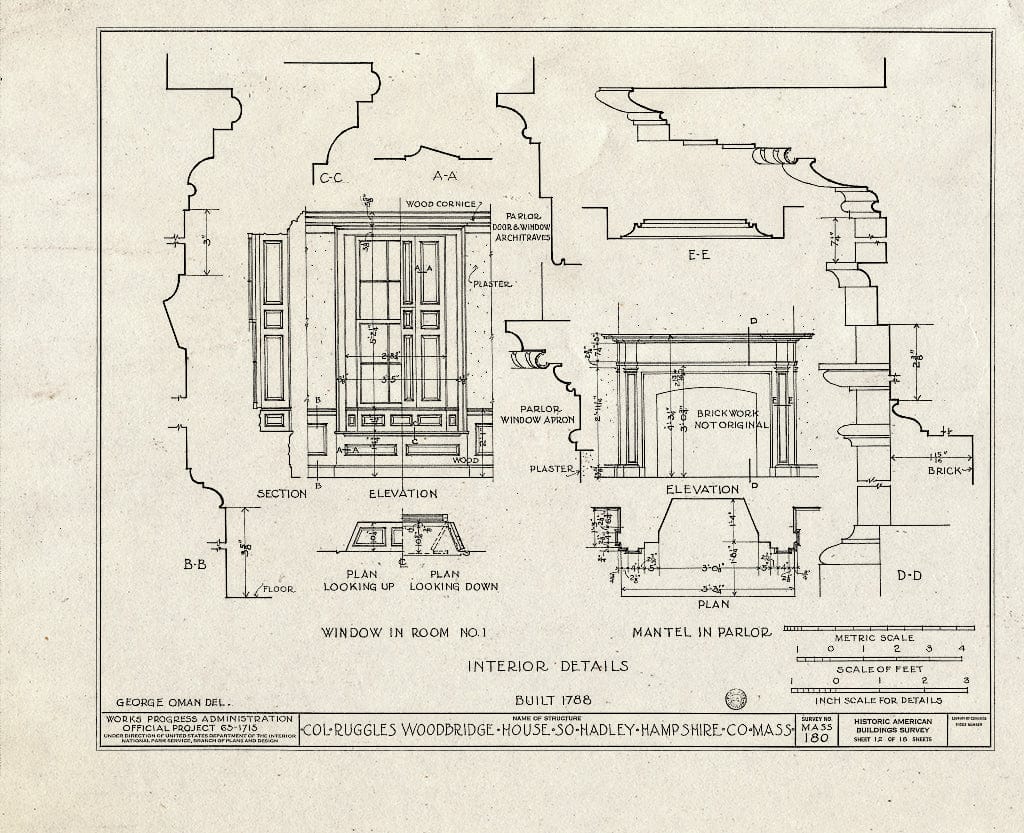 Blueprint HABS Mass,8-HADS,1- (Sheet 12 of 18) - Colonel Ruggles Woodbridge House, 26 Woodbridge Street, South Hadley, Hampshire County, MA