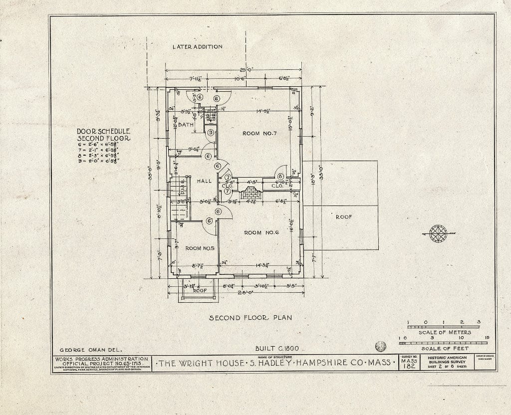 Blueprint HABS Mass,8-HADS,2- (Sheet 2 of 8) - Wright House, 96 College Street, South Hadley, Hampshire County, MA