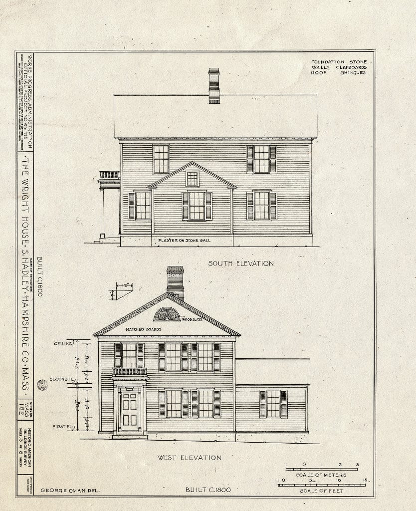 Blueprint HABS Mass,8-HADS,2- (Sheet 3 of 8) - Wright House, 96 College Street, South Hadley, Hampshire County, MA