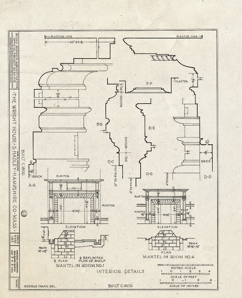 Blueprint HABS Mass,8-HADS,2- (Sheet 7 of 8) - Wright House, 96 College Street, South Hadley, Hampshire County, MA