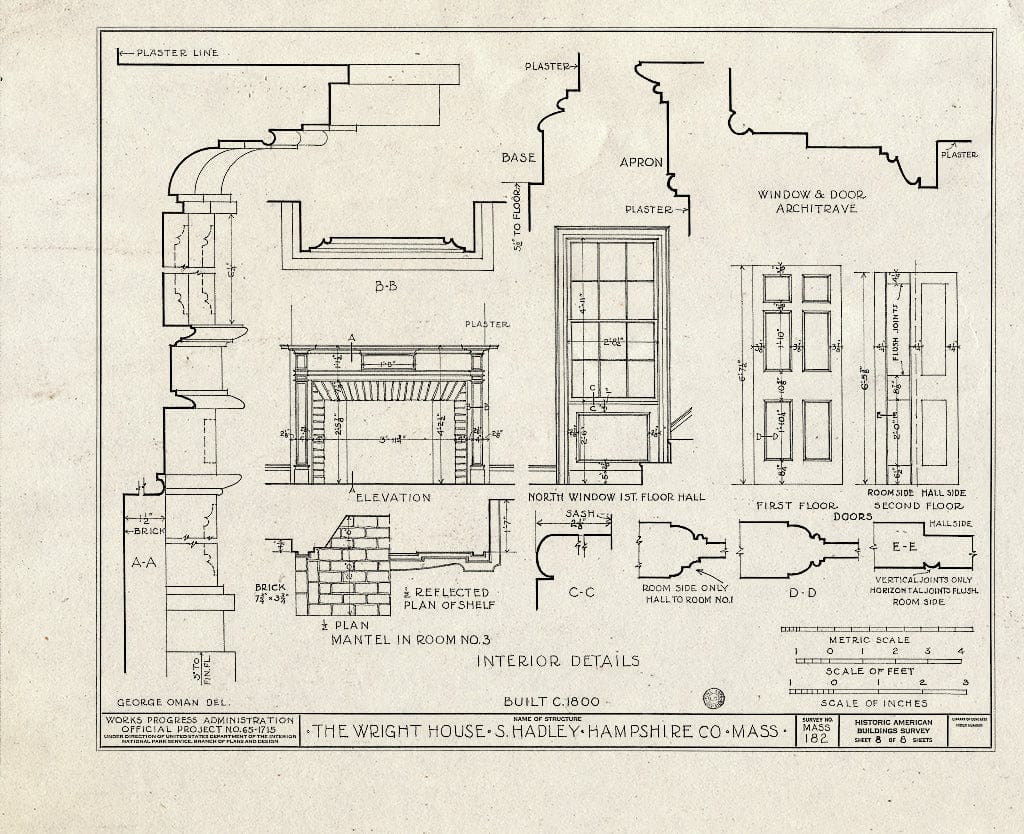 Blueprint HABS Mass,8-HADS,2- (Sheet 8 of 8) - Wright House, 96 College Street, South Hadley, Hampshire County, MA