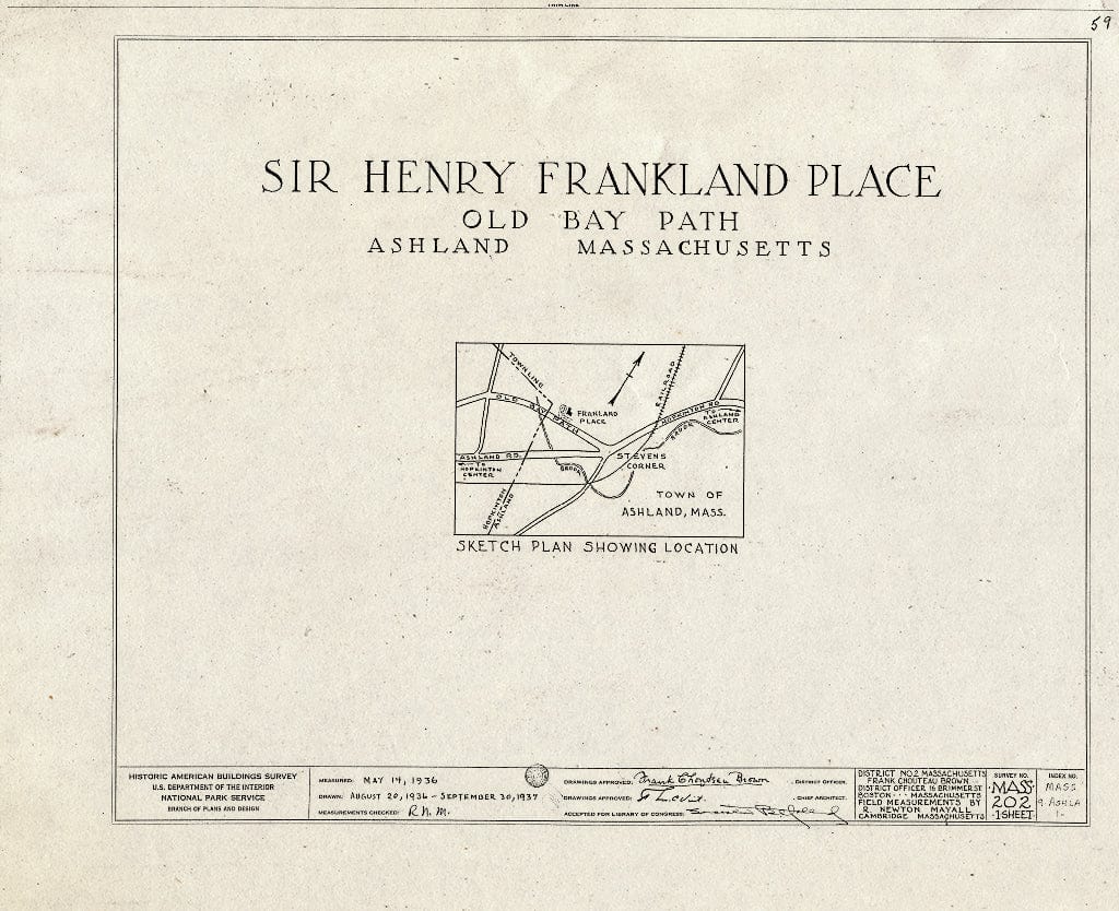 Blueprint HABS Mass,9-Ashla,1- (Sheet 0 of 1) - Sir Henry Frankland Garden, Old Bay Path, Ashland, Middlesex County, MA