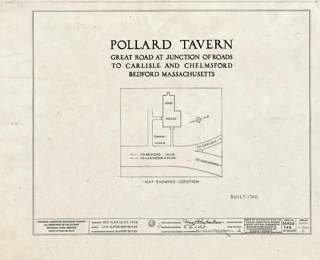 Blueprint HABS Mass,9-Bed,5- (Sheet 0 of 10) - Pollard Tavern, Great Road, Bedford, Middlesex County, MA