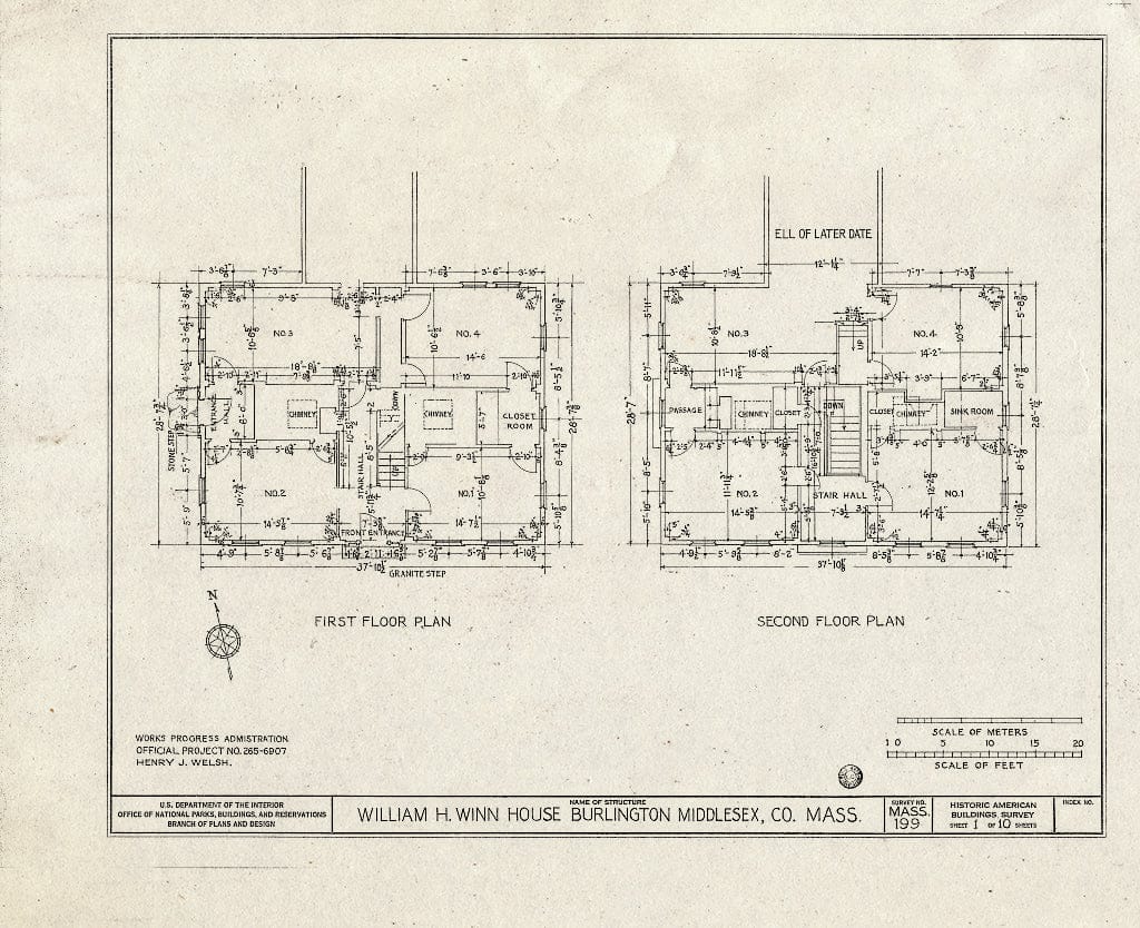 Blueprint HABS MASS,9-BURL,1- (sheet 1 of 10) - William H. Winn House, 99 Pond Road (moved from New Bridge Avenue & Winn Street, Burlington, MA), Wellesley, Norfolk County, MA