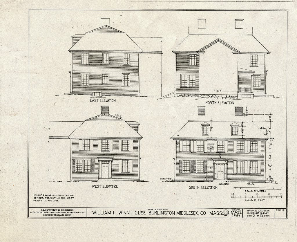 Blueprint HABS MASS,9-BURL,1- (sheet 2 of 10) - William H. Winn House, 99 Pond Road (moved from New Bridge Avenue & Winn Street, Burlington, MA), Wellesley, Norfolk County, MA