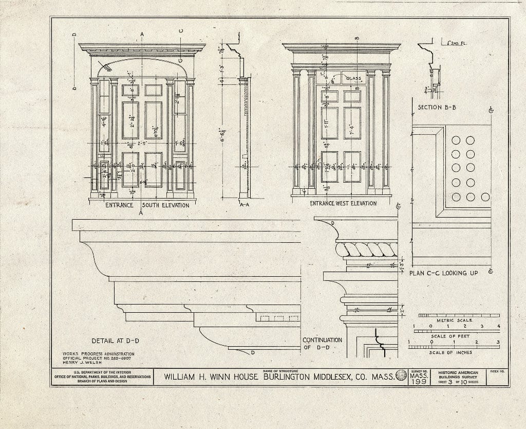 Blueprint HABS MASS,9-BURL,1- (sheet 3 of 10) - William H. Winn House, 99 Pond Road (moved from New Bridge Avenue & Winn Street, Burlington, MA), Wellesley, Norfolk County, MA