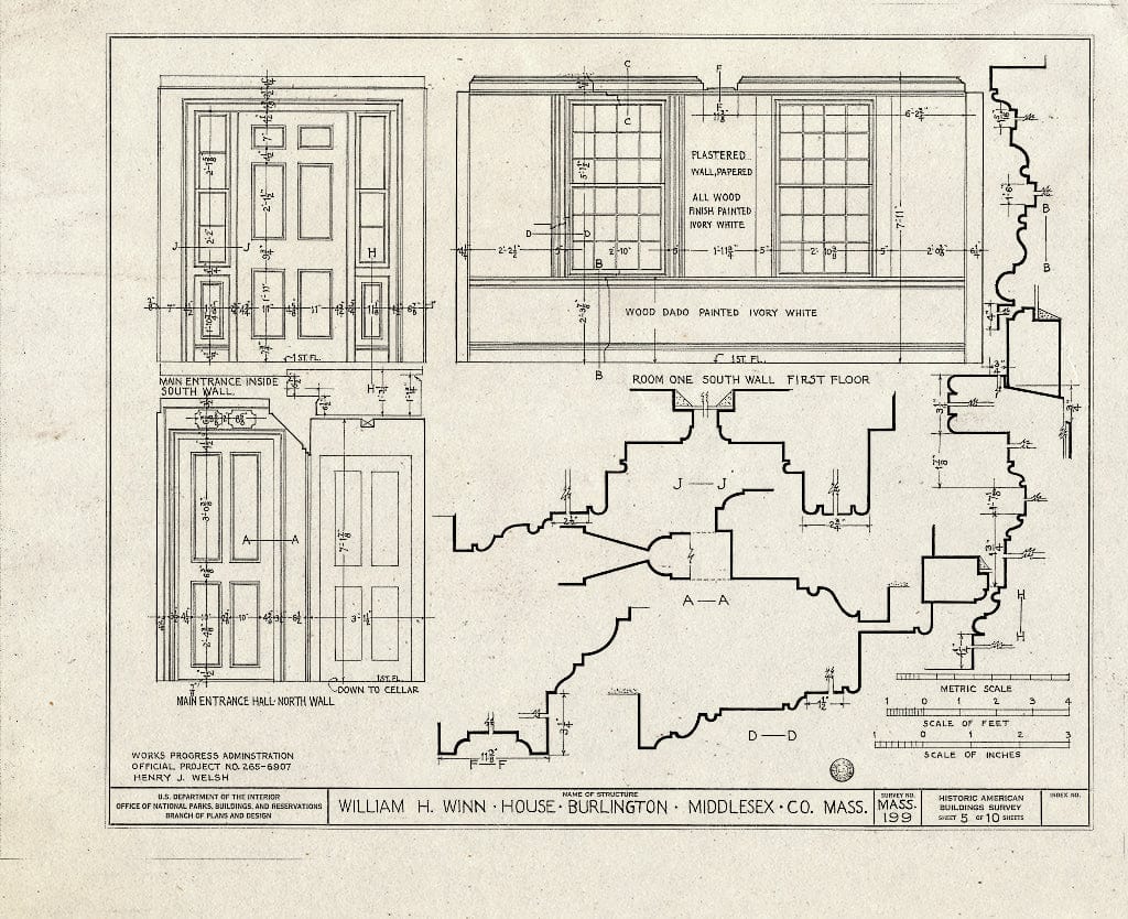 Blueprint HABS MASS,9-BURL,1- (sheet 5 of 10) - William H. Winn House, 99 Pond Road (moved from New Bridge Avenue & Winn Street, Burlington, MA), Wellesley, Norfolk County, MA