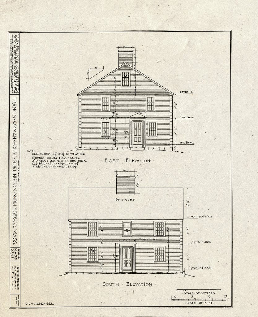 Blueprint HABS Mass,9-BURL,2- (Sheet 2 of 11) - Francis Wyman House, Francis Wyman Road, Burlington, Middlesex County, MA