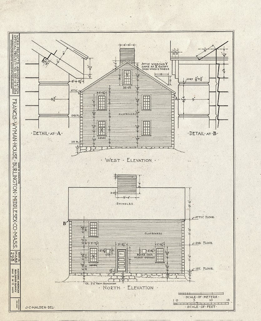 Blueprint HABS Mass,9-BURL,2- (Sheet 3 of 11) - Francis Wyman House, Francis Wyman Road, Burlington, Middlesex County, MA
