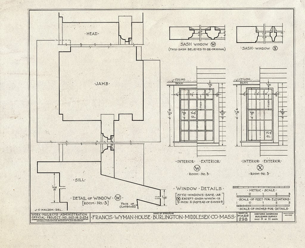 Blueprint HABS Mass,9-BURL,2- (Sheet 5 of 11) - Francis Wyman House, Francis Wyman Road, Burlington, Middlesex County, MA