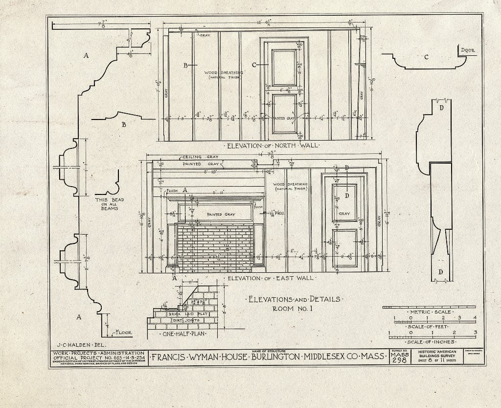 Blueprint HABS Mass,9-BURL,2- (Sheet 8 of 11) - Francis Wyman House, Francis Wyman Road, Burlington, Middlesex County, MA