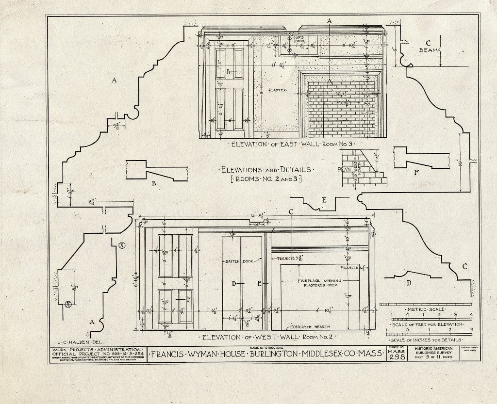 Blueprint HABS Mass,9-BURL,2- (Sheet 9 of 11) - Francis Wyman House, Francis Wyman Road, Burlington, Middlesex County, MA